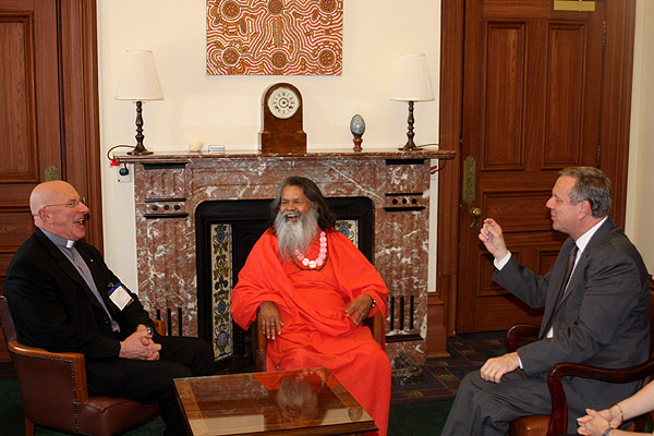 Monsignor David Cappo, Vicar General of Adelaide’s Catholic Archdiocese and Commissioner for Social Inclusion, His Holiness Vishwaguru Paramhans Swami Maheshwarananda, the founder of Yoga in Daily Life, Mr. Mike Rann, Premier of South Australia